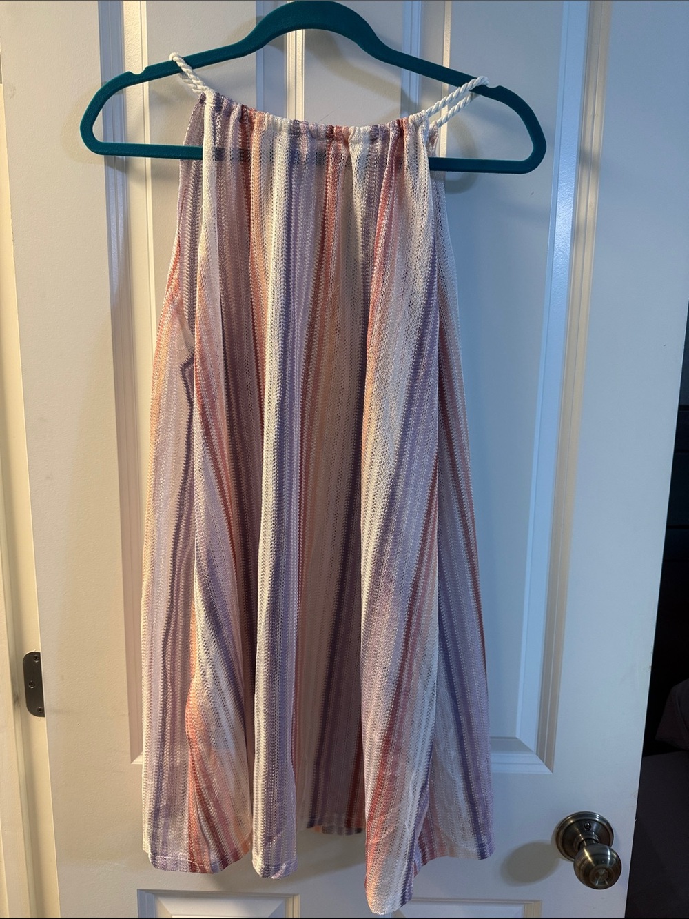 Striped Halter Swim Cover-Up in Pink and Cream